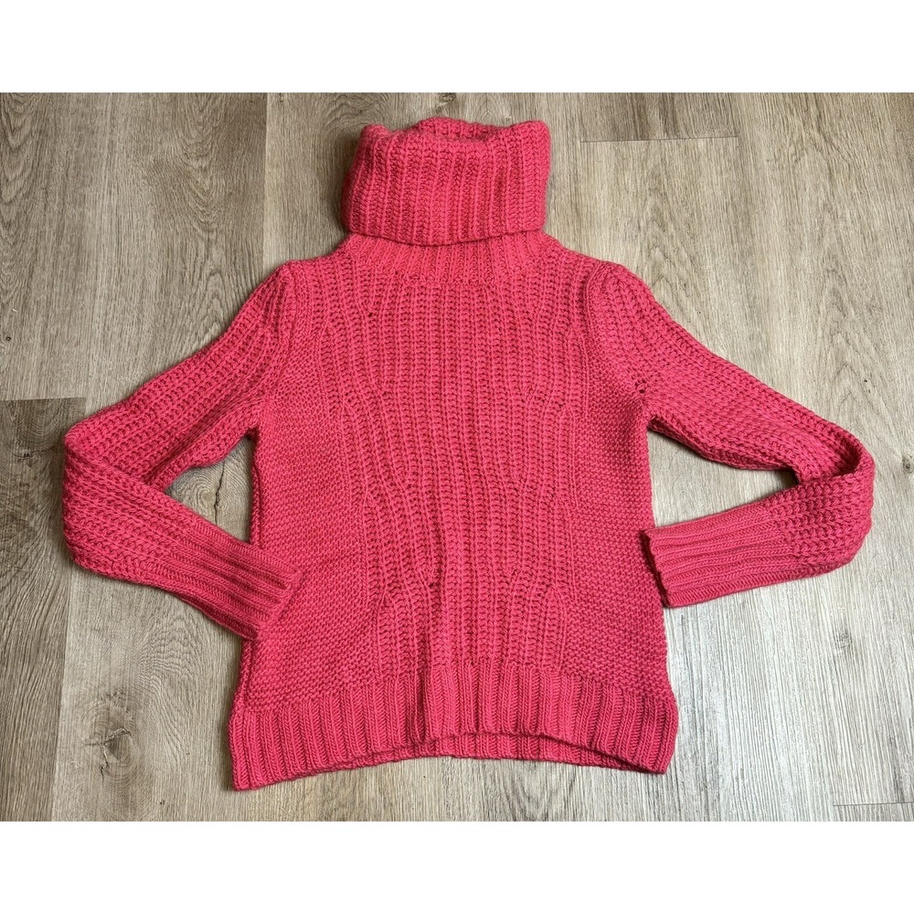 Banana Republic XS Pink Turtleneck Chunky Knit Sweater Italian Yarn